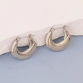 Fashionable silver stainless steel hoop earrings with chunky twisted geometric design - Silver Style K7-1