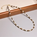 2mm natural tourmaline beaded necklace with white and brown stones and gold clasp - XL0080 White Brown Beads Gold Beads