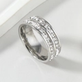 Polished silver stainless steel ring featuring double rows of square zircon stones - US 6 / Steel Color (Double Row)