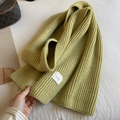 Thick yellow-green ribbed knit scarf for women with white woven brand label - Lemon Green