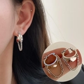 Silver geometric double-layered cross hoop earrings with chain pendant for women - Silver Chain Hoop (ED1825)