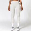 High-waisted light beige seamless yoga leggings with tummy control and shaping effect - S / Pearl Grey