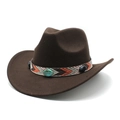 Classic dark brown western cowboy felt hat with ethnic woven band and turquoise accents - M (56-58cm) / Coffee