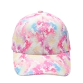 Detailaufnahme der bunten Batik-Baseballkappe mit weißen Einhörnern und Sternen für Mädchen - Stil 3-Rosa Blau Batik Einhorn