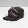 Detail of 5-panel camper hat featuring dark camo pattern and metal ventilation eyelets - Grey Camouflage