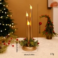 Golden LED Christmas candle lamp with green sequins and red berries, 30cm height - Round Base 3-Light / Gold
