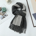 Soft double-sided knit scarf in dark and light grey colors with fringe details - 200*68CM / Heather Grey
