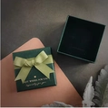 Dark green bow gift box for brooches featuring gold Best Wishes For You printing - Green Gift Box / Approx 7.5cm