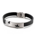Bracciale da uomo in pelle con tubi in acciaio inossidabile e stella traforata nera - 21cm / Argento