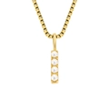 Collar de cadena tipo caja dorada con colgante vertical de cuatro perlas blancas - Letra I - Dorado