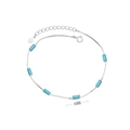 Detail of 925 sterling silver box chain bracelet with 6mm rectangular blue gemstones - 925 Silver Platinum Plated - Turquoise - 16+5CM