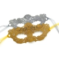 Detail view of gold and silver lace masquerade masks with decorative ribbons - One Size / Gold and Silver Combination (Style A)