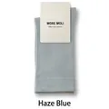 Women's thin cotton knit crew socks in misty blue color with ribbed cuffs design - Fog Blue