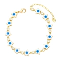 Goldenes Armband mit bösem Blick und Sternen, blauer Emaille und funkelnden Zirkonia - Weiß