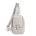 Retro light gray textured faux leather crossbody bag with elegant gold metal buckles - Off-white