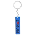 Blue rectangular keychain featuring I Love Mom text and a red heart icon charm - D1286-I Love Mom / Blue
