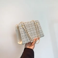 Sac bandoulière en tweed crème et doré avec bandoulières à chaînes dorées - Laine Blanche