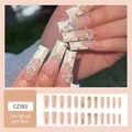 Faux ongles French longs blancs avec strass en forme d'étoile et ensemble de 24 pièces - CZ383 [Style de Colle]