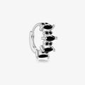 Macro detail of silver hoop earring with marquise and round cut black zircons - Platinum (Black Stone)