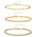 Dreiteiliges vergoldetes Armband-Set mit Büroklammer-, Panzer- und Kordelkette - Gold (Büroklammer/Panzer/Seilkette)