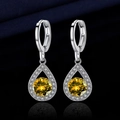 Silver drop earrings with champagne yellow stone and white diamond pavé halo - Angel's Tears [yellow Diamond] Led-90