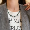 Elegant emerald green and silver-grey pearl necklace for a minimalist chic look - Green-Grey Pearl (62#)