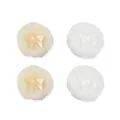 Set of four round plush powder puffs with satin bows in cream and white colors - Set of 4 / 2 Beige + 2 White