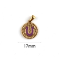 Golden 17mm round stainless steel pendant featuring a purple enamel letter U design - Letter U
