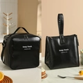 Black PU insulated lunch bags in two styles with handle and keep fresh print - Two-Piece Set / Classic Black
