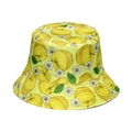Detail of yellow fruit pattern fisherman hat with apples and white flowers - Yellow Apple Print (F)