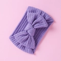 Detail showing purple waffle knit texture and bow knot on soft baby headband - Purple Bow (5)