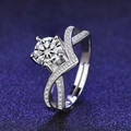 Macro shot of silver six-prong engagement ring with S925 hallmark and pave accents - Adjustable / Style 6 Twist Shank Six Prong Ring (1 Carat)