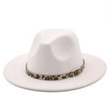 Detail of ivory wool fedora hat featuring leopard print band and gold buckle - M (56-58cm) / Pure White