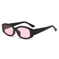 Black rectangular sunglasses featuring light pink lenses and quilted texture temples - Black Frame Pink Lens
