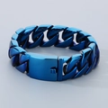 Blue electroplated 20mm Cuban chain bracelet with striped rectangular clasp for men - Blue (KB162790-KJX)