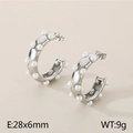 Silver C-shape stainless steel earrings with white pearls in a wavy striped design - Style D Pearl Stripes (KE115338-KFC)