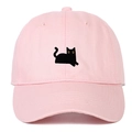 Casquette de baseball en coton rose avec broderie chat noir et design à six panneaux - Réglable / Rose