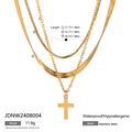 Collier multicouche en acier inoxydable doré avec pendentif croix et dimensions - Style à Trois Rangs / Doré