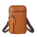 Men's vertical genuine leather phone bag in caramel brown with adjustable strap - Single Layer 3 Pockets / Yellow Brown