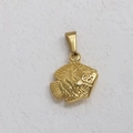 Macro detail of gold plated stainless steel fish pendant with embossed pattern textures - BK07-Tropical Fish-Gold