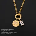14K gold plated stainless steel necklace with crystal 'M' letter and zircon pendant - Letter M / Gold