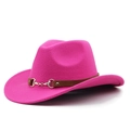 Dettaglio cappello cowboy in feltro rosa con fascia in cuoio marrone e fibbia a morsetto - M (56-58cm) Regolabile / Rosa Rosso