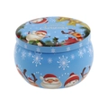 Blue Christmas tin container with Santa Claus and reindeer graphics for candy or candles - D227-Blue Merry Christmas