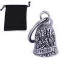 Vintage Biker Betty guardian bell pendant with rose embossing and black velvet pouch - Vintage Silver + Key Ring + Storage Pouch