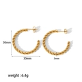 18K gold plated stainless steel twisted rope C-shaped hoop earrings 30mm diameter - 30mm Twist Simple C-Shaped / Gold (TE6239-G)