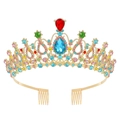 Elegant gold bridal tiara with colorful rhinestones and a red teardrop crystal - Gold with Multicolor Zircon