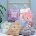 Absorbent coral fleece towel and bath towel set in soft purple with elegant ribbon - Solid Random Color
