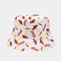 Close-up of white cotton bucket hat featuring red and yellow apple core print design - M (56-58cm) / 13# Color-Apple Core/Diet Print