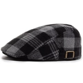 British style newsboy cap featuring a grey plaid pattern and vintage metal side buckle - Adjustable (55-60cm) / Black & Gray Plaid