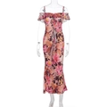 Maxikleid mit Blumen-Leopardenmuster, schulterfreiem Volant-Ausschnitt und Schleife - S / Mehrfarbig (Leopard Blumen)
